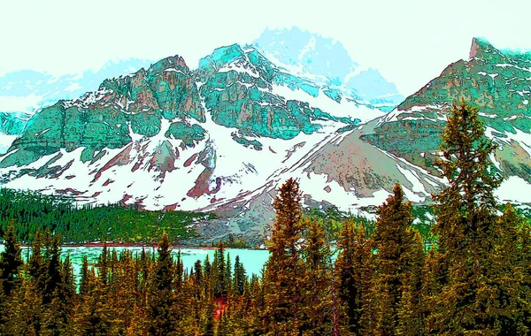 Rocky Mountains Landskap Tecken Illustration Pop Art Bakgrund Ikon Med — Stockfoto