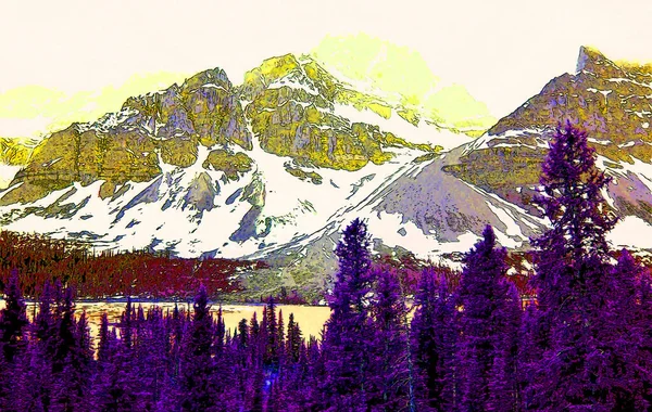 Rocky Dağları Manzara Tabelaları Renk Lekeli Pop Art Arkaplan Simgesi — Stok fotoğraf
