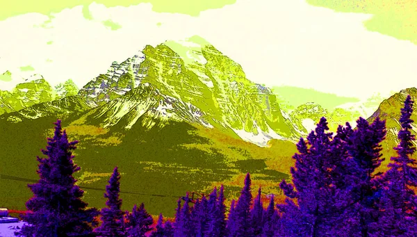 ロッキー山脈の風景サインイラストカラースポットとポップアートの背景アイコン — ストック写真