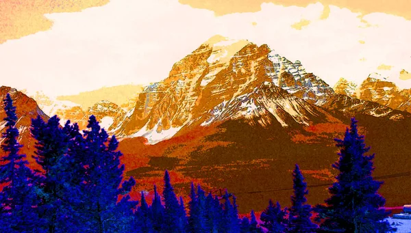 Rocky Mountains Landschap Teken Illustratie Pop Art Achtergrond Pictogram Met — Stockfoto