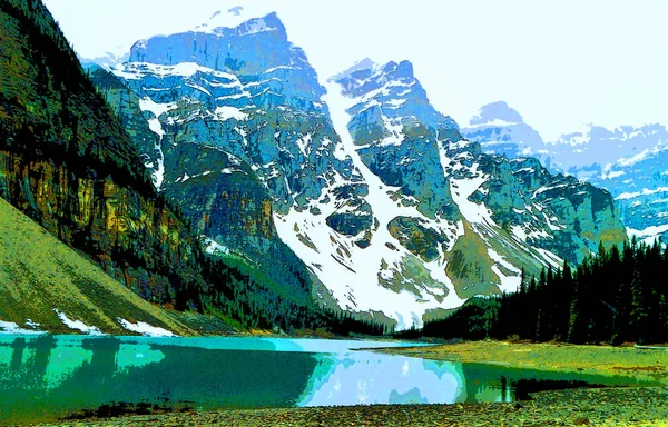Rocky Mountains Landschaft Zeichen Illustration Pop Art Hintergrund Symbol Mit — Stockfoto