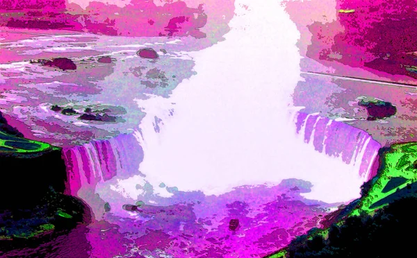 尼亚加拉瀑布 Niagara Falls 是由3个瀑布组成的团体 横跨加拿大安大略省与纽约州之间的边界 是带有彩色斑点的流行艺术背景图标的标志 — 图库照片