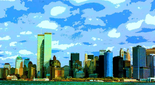 ニューヨーク ユナイテッド ステーツ 1995年5月18日 ロウアー マンハッタン前09 2001カラースポットのポップアートを背景にしたアイコンのある街並み — ストック写真
