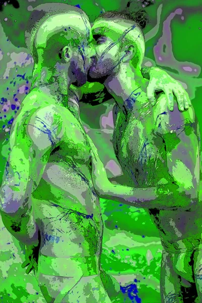Montreal Quebec Canada 2015 Due Giovani Gay Con Body Painting — Foto Stock
