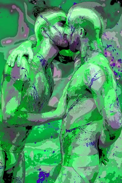 Montreal Quebec Canada 2015 Due Giovani Gay Con Body Painting — Foto Stock