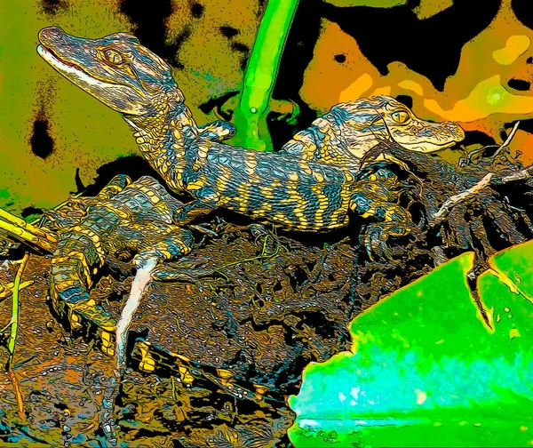 Pop Art Krokodile Mit Farbflecken — Stockfoto