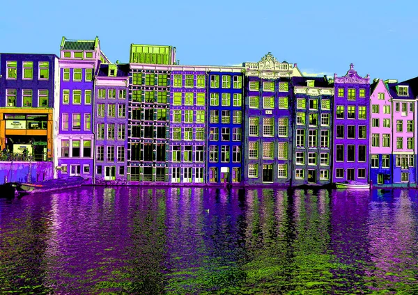 Амстердам Нидерланды Октября 2015 Типичные Дома Каналах Обозначают Иконку Фона — стоковое фото
