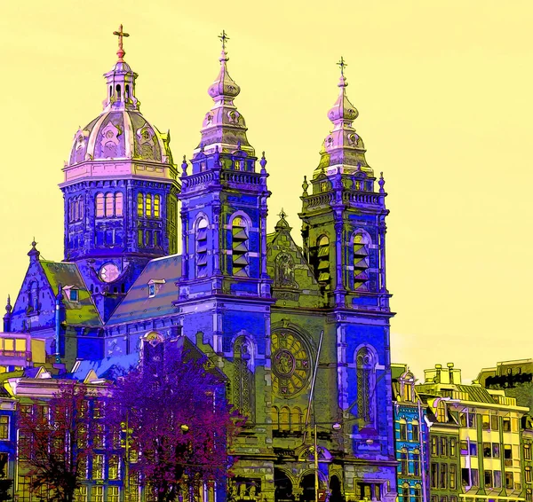 Amsterdam Nederländerna Basilikan Saint Nicholas Basiliek Van Heilige Nicolaas Ligger — Stockfoto