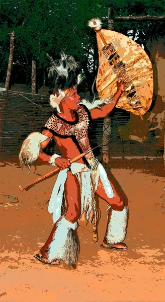 Sakalandia Listopad Młody Człowiek Nosi Tradycyjny Znak Zulu Wojownik Ilustracja — Zdjęcie stockowe