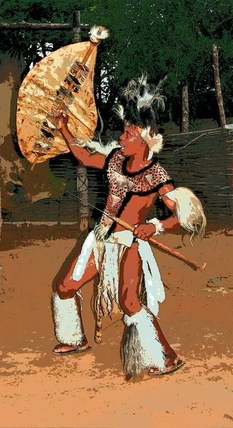 Sakaland November Young Man Wears Traditional Zulu Warrior Sign Illustration — Stock Photo, Image