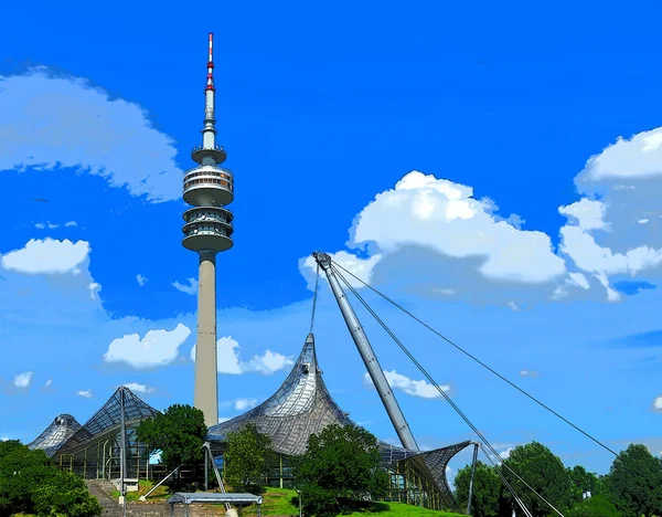 Munich Duitsland Juni Toren Van Het Stadion Van Het Olympiapark — Stockfoto