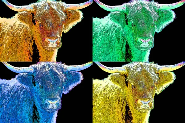 推销员 Salers 是原产于法国中部大草原坎塔尔的一种牛 是带有彩色斑点的背景符号图标 — 图库照片