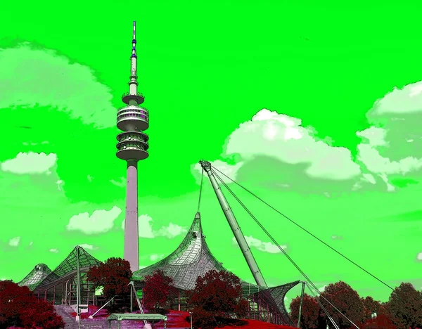 Munich Németország Június Tower Stadium Olympiapark Münchenben Németország Egy Olimpiai — Stock Fotó