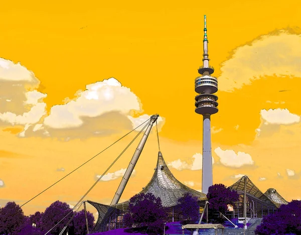 Munich Duitsland Juni Toren Van Het Stadion Van Het Olympiapark — Stockfoto