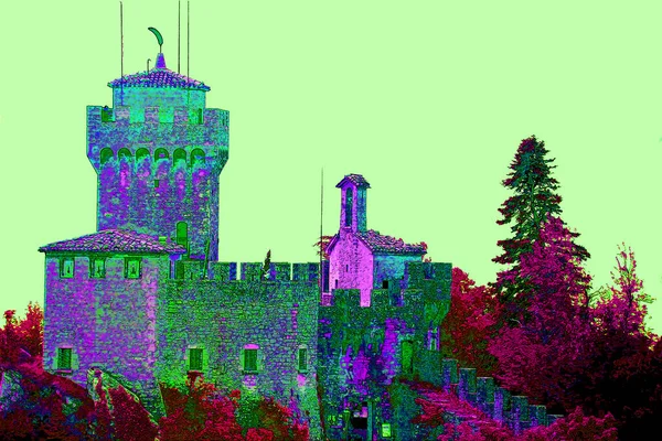 Republic San Marino 2019 Guaita Fortress 티타노 리토네에 세워진 타워중 — 스톡 사진