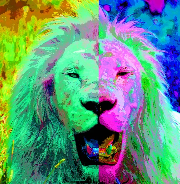 Lion Sign Illustration Pop Art Background Icon Color Spots — Stock Photo, Image