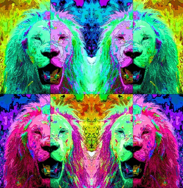 Lion Σημάδι Εικονογράφηση Pop Art Εικονίδιο Φόντου Κηλίδες Χρώματος — Φωτογραφία Αρχείου