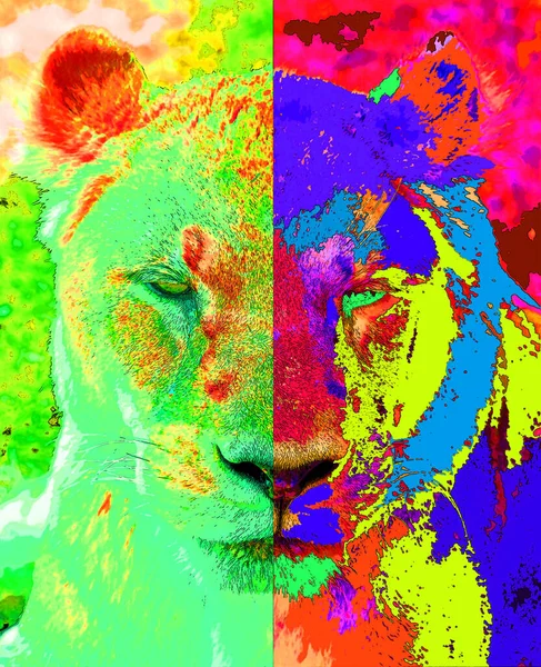 Lion Σημάδι Εικονογράφηση Pop Art Εικονίδιο Φόντου Κηλίδες Χρώματος — Φωτογραφία Αρχείου