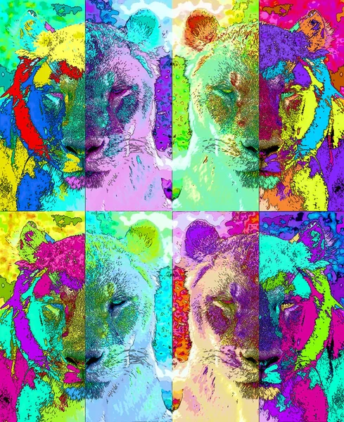 Lion Segno Illustrazione Pop Art Icona Sfondo Con Macchie Colore — Foto Stock