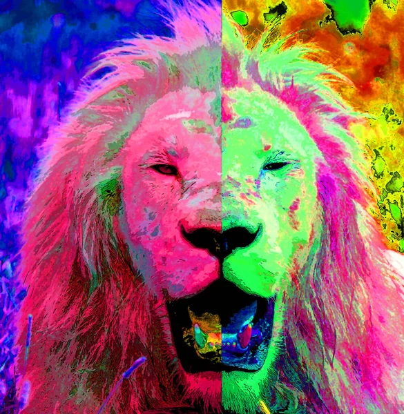 Illustration Signe Lion Icône Fond Pop Art Avec Taches Couleur — Photo