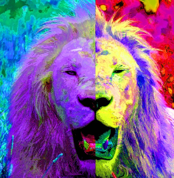 Lion Sign Illustration Pop Art Background Icon Color Spots — Stock Photo, Image