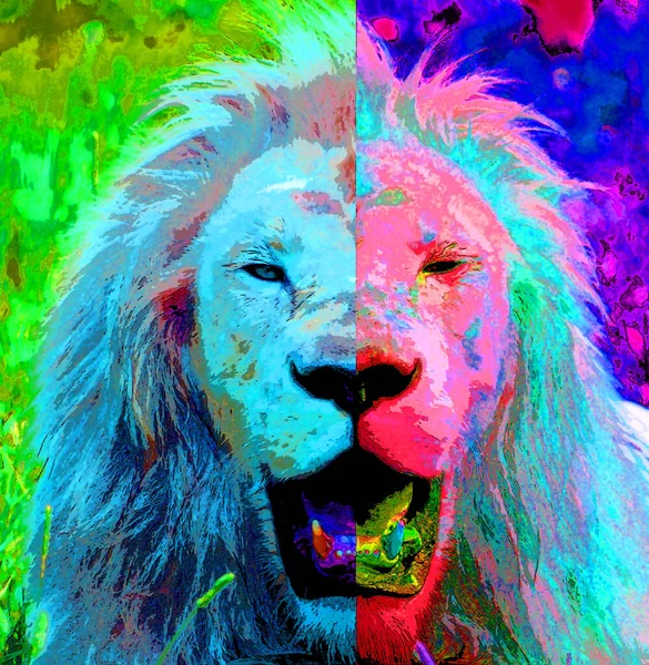 Lion Σημάδι Εικονογράφηση Pop Art Εικονίδιο Φόντου Κηλίδες Χρώματος — Φωτογραφία Αρχείου