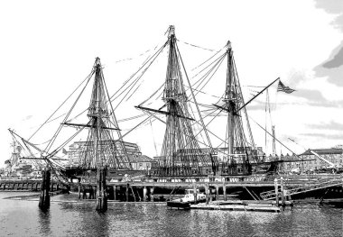 BOSTON MA USA - 12 10 2005: Boston Çay Partisi Gemileri ve Müzesi, renkli benekleri olan, eğitici, eğlenceli ve aydınlatıcı bir macera tabelasıdır.