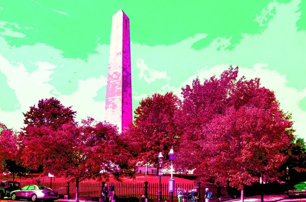 ボストンMa Usa 2005年12月10日 チャールズタウンのバンカーヒル記念碑は カラースポットとポップアートの背景のアイコンをイラストに署名 — ストック写真