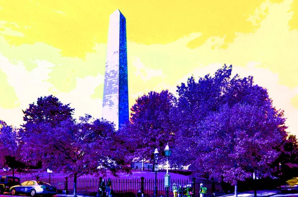 ボストンMa Usa 2005年12月10日 チャールズタウンのバンカーヒル記念碑は カラースポットとポップアートの背景のアイコンをイラストに署名 — ストック写真