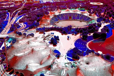 MUNICH GERMANY - 06 12 2011: Münih Olimpiyat Stadyumu, Almanya 'nın Münih şehrinde 1972 Yaz Olimpiyatları için inşa edilmiş bir Olimpiyat Parkı.