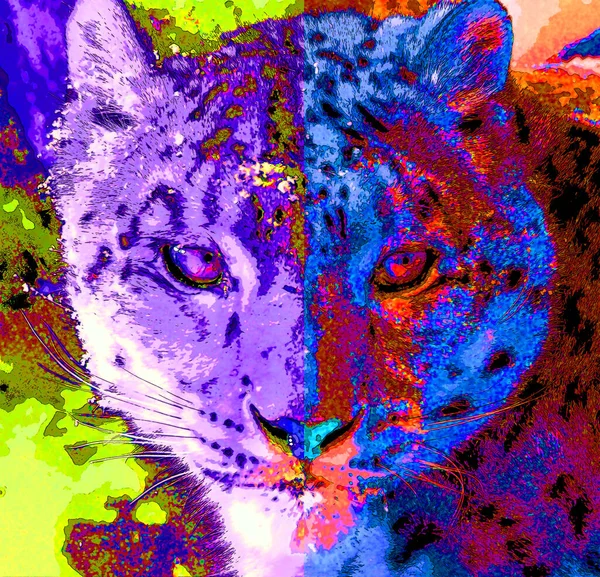 Leopardo Nieve Signo Ilustración Pop Art Icono Fondo Con Manchas — Foto de Stock
