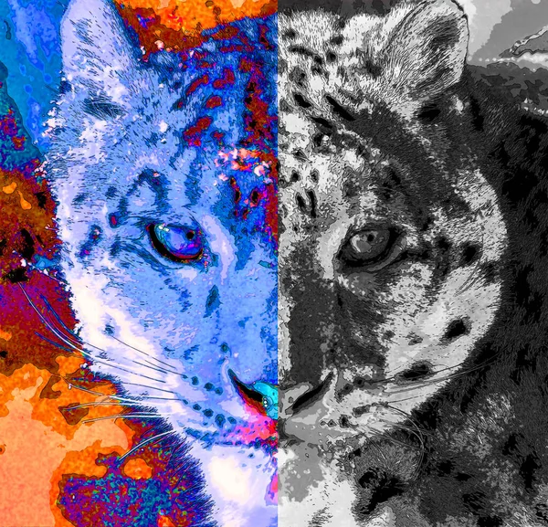Leopardo Nieve Signo Ilustración Pop Art Icono Fondo Con Manchas —  Fotos de Stock