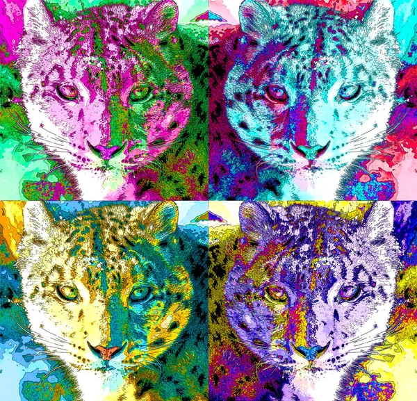 Snow Leopard Sign Illustration Pop Art Background Icon Color Spots — Stock Photo, Image