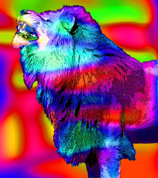 Lion Segno Illustrazione Pop Art Icona Sfondo Con Macchie Colore — Foto Stock