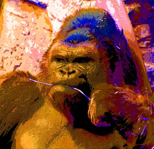 Ikon Gorila Seni Pop Dengan Bintik Bintik Warna — Stok Foto