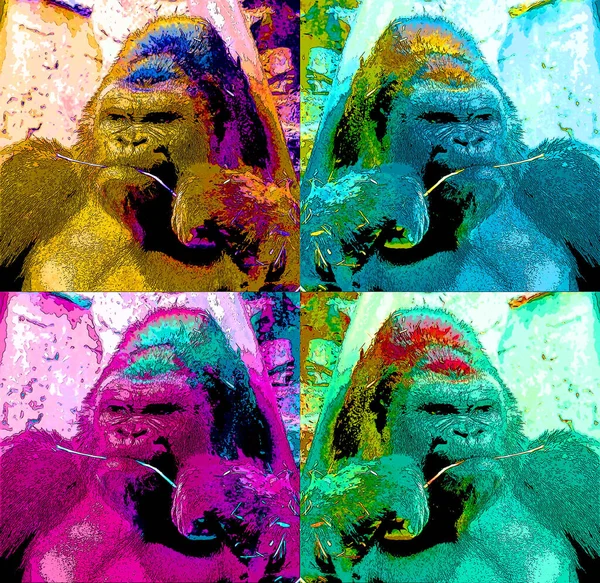 Pop Art Gorilla Icoon Met Kleurvlekken — Stockfoto