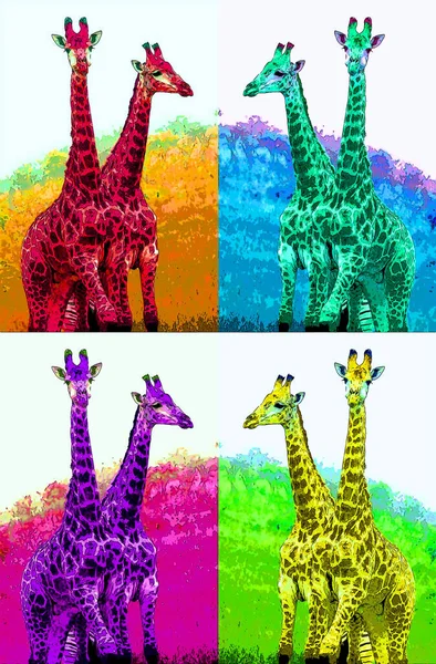 Zürafa, renk lekeli pop-art arkaplan simgesi imzası
