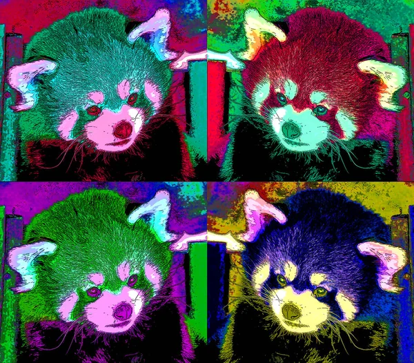 Aranyos Piros Panda Jel Illusztráció Pop Art Háttér Ikon Színes — Stock Fotó