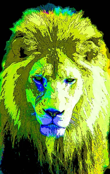 Lion Segno Illustrazione Pop Art Icona Sfondo Con Macchie Colore — Foto Stock