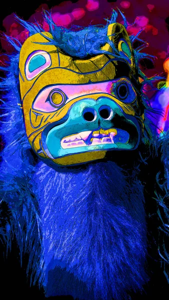 Victoria Canada 2015 Nativo Indiano Traje Tradicional Urso Máscara Madeira — Fotografia de Stock