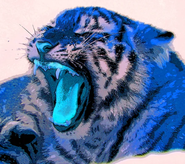 Tigre Signo Cachorro Ilustración Pop Art Icono Fondo Con Manchas — Foto de Stock