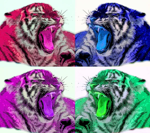 Tigre Signo Cachorro Ilustración Pop Art Icono Fondo Con Manchas — Foto de Stock