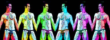 MONTREAL İbne Kanada - 08: 16 2010: genç eşcinsel adam kayıp. Pop Art retro tabela resimleme arkaplan simgesi renk benekleri