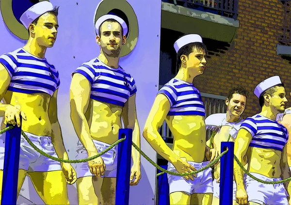 Montreal Quebec Canada 2015 Young Gay Men Sailors Pop Art — Stock Photo, Image
