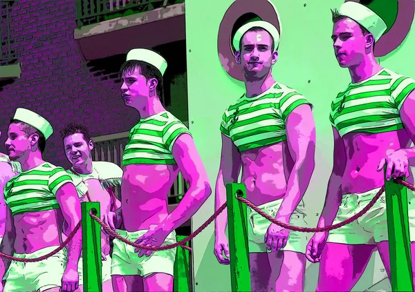 Montreal Quebec Canada 2015 Jóvenes Homosexuales Como Marineros Pop Art —  Fotos de Stock