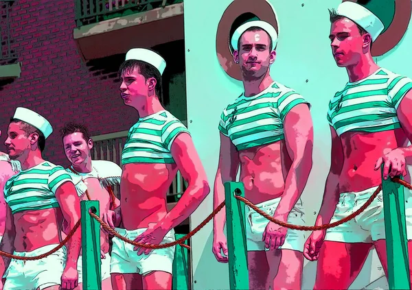 Montreal Quebec Canada 2015 Jóvenes Homosexuales Como Marineros Pop Art —  Fotos de Stock