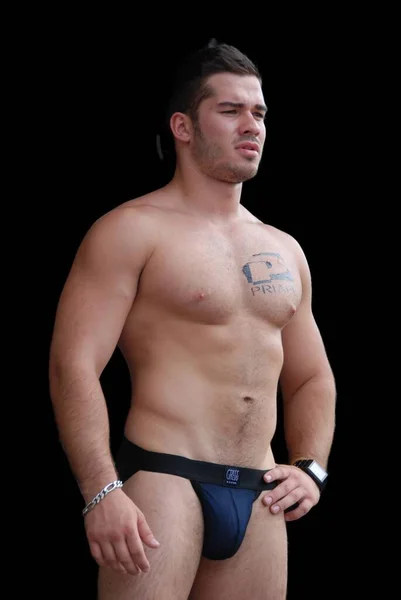 Strong Caucasian Man Naked Torso Podium — Stock Photo, Image