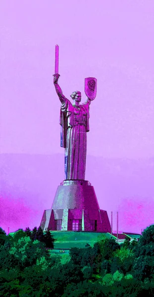 Kyiv Ukraine Motherland Monumentキエフウクライナのサインイラストのポップアートの背景アイコンとカラースポット — ストック写真