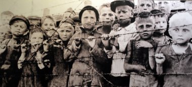 Old photo of children in concentration camp 