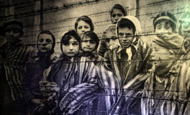 Old photo of children in concentration camp 